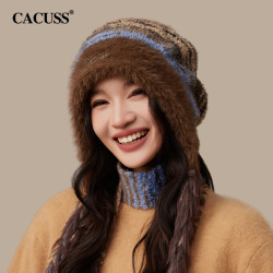 CACUSS 毛线帽子加绒冬天女冬季显脸小针织帽仿防风加厚百搭保暖