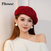 TLOVE 9824时尚百搭小香风贝雷帽英伦复古帽子休闲亮片八角帽出街画家帽