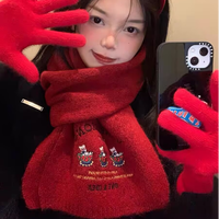 超可爱三只小熊！柔软刺绣保暖围巾女秋冬百搭围脖韩版纯色