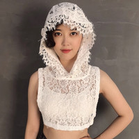 仙气减龄卫衣帽子领连帽时尚蕾丝装饰领韩版百搭假领子女夏秋冬