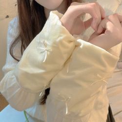 ins蝴蝶结袖套女防污耐脏办公室保暖套袖学生羽绒服秋冬毛绒护袖