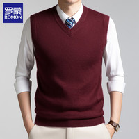 罗蒙 纯色V领毛衣背心男秋冬  酒红 XL (175) (建议体重140-160斤)