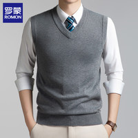 罗蒙 纯色V领毛衣背心男秋冬  中灰 XL (175) (建议体重140-160斤)