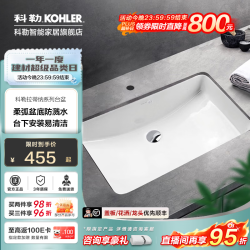 科勒 2214T方形单独台下面盆拉蒂纳浴室卫生间洗手盆陶瓷洗脸盆18寸