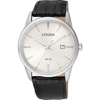 CITIZEN 男士石英手表 不锈钢圆形表盘 商务休闲时尚腕表 生日礼物 黑色 银色