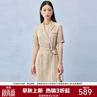 帕罗 夏季新款气质小个子真丝连衣裙女收腰双排扣显瘦英伦西装裙