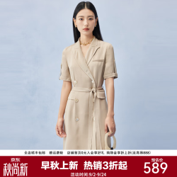 帕罗 夏季新款气质小个子真丝连衣裙女收腰双排扣显瘦英伦西装裙