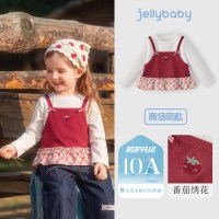 jellybaby 女童长袖t恤秋季假两件法式小童衣服儿童新款女宝宝上衣