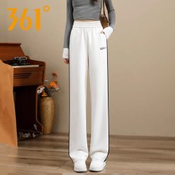 361° 361度白色运动裤女2026春秋季宽松直筒休闲卫裤侧边条纹阔腿裤子