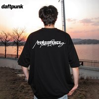 移动端：DAFTPUNK 原创草写刺绣短袖情侣圆领T恤