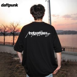 DAFTPUNK 原创草写刺绣短袖情侣圆领T恤