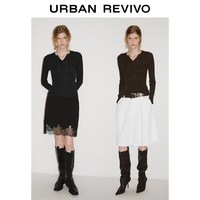 URBAN REVIVO UWB960005 竖坑条V领 黑色 S 女士针织衫