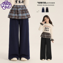 小马宝莉 女童春秋季舒适透气屁帘阔腿裤假两件格子裙裤