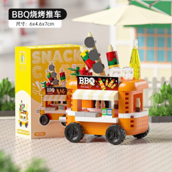 积慧 城市街景美食系列 BBQ烧烤推车251颗粒
