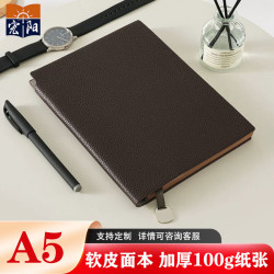京喜 宏阳A5笔记本本子肤感荔枝纹软皮面可印logo商务简约办公会议记事本考研学习横线日记本同色喷边
