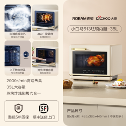 大厨 盐系白月光蒸烤炸一体机DB613台式家用蒸烤箱大容量电烤箱蒸箱空气炸锅老板电器珐琅内胆可翻转烤