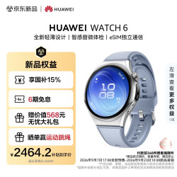 华为 WATCH 6 46mm天青蓝不锈钢表壳氟橡胶表带 智能手表