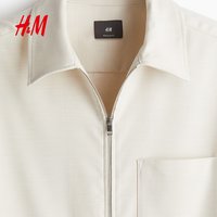 H&M HM男装夹克哈灵顿巴恩风翻领拉链斜纹布行政外套上衣1257837