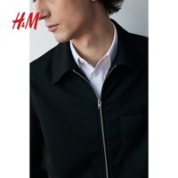 H&M HM男装夹克哈灵顿巴恩风领拉链斜纹布行政夹克外套上衣1257837