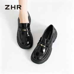 则则 乐福鞋女 厚底增高2026新款软底百搭小皮鞋女 AH796
