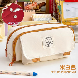 三年二班 磁吸按扣 大容量多层笔袋/文具袋 米色