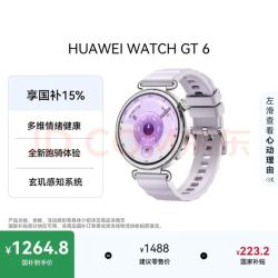 华为 WATCH GT 6 智能手表 41mm 流光紫 氟橡胶表带（北斗、GPS、血氧）