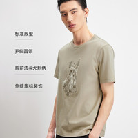 杰克琼斯 男装2025年秋季新款刺绣法斗字母男士短袖T恤纯棉打底衫