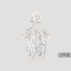巴厘小猪 初生婴儿衣服纯棉a类秋季新生儿绑带和尚服ins风爬爬服宝宝连体衣 逸韵兔影 66cm