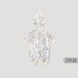 巴厘小猪 初生婴儿衣服纯棉a类秋季新生儿绑带和尚服ins风爬爬服宝宝连体衣 逸韵兔影 66cm
