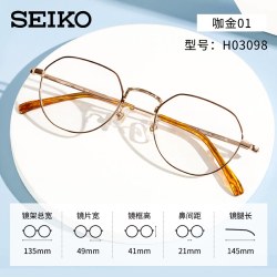 SEIKO 超轻纯钛近视眼镜男框架多边形圆框小框潮文艺复古眼镜H03098