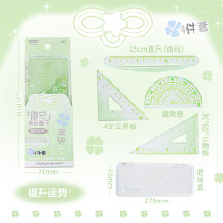 ROSY POSY 柔设尺子套装小学生专用量角器三角尺直尺多功能格尺镂空 绿色-green