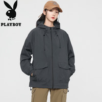 PLAYBOY 情侣新款户外连帽冲锋衣潮牌工装外套三防登山服夹克男
