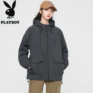 PLAYBOY 情侣新款户外连帽冲锋衣潮牌工装外套三防登山服夹克男