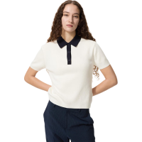 优衣库 485224 棉莫代尔混纺POLO领拼色针织衫 乳白色 XL