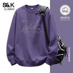 班尼路 S&K卫衣男26秋季美式圆领长袖叠穿内搭青少年紫色无帽上衣A