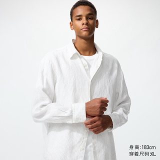 优衣库 法国麻条纹衬衫/长袖优衣库男装女装衬衣482432 482438