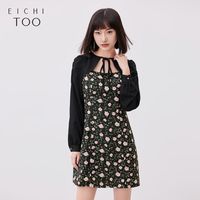 百亿补贴：爱居兔 春季设计感假两件碎花法式复古连衣裙女