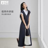 DUIBAI 假两件拼接花苞袖连衣裙女2026夏装休闲收腰显瘦开叉长裙子