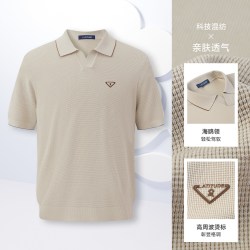 梦特娇 [老钱风/海鸥领]梦特娇男士针织短袖T恤夏款华夫格提花体恤凉感J