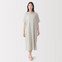 無印良品 MUJI 无印良品 女式棉提花五分袖连衣裙 女士睡裙