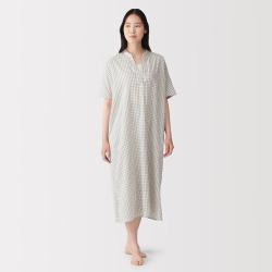 無印良品 MUJI 无印良品 女式棉提花五分袖连衣裙 女士睡裙