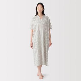 無印良品 MUJI 无印良品 女式棉提花五分袖连衣裙 女士睡裙