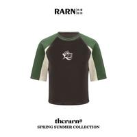 RA&RN 热爱如你 时尚拼接撞色刺绣短袖夏装新款舒适修身百搭纯棉T恤