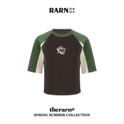 RA&RN 热爱如你 时尚拼接撞色刺绣短袖夏装新款舒适修身百搭纯棉T恤