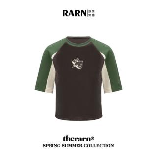 RA&RN 热爱如你 时尚拼接撞色刺绣短袖夏装新款舒适修身百搭纯棉T恤