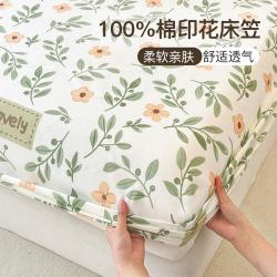 洁丽雅 全棉印花床笠100纯棉床罩席梦思全包保护罩家庭宿舍防尘罩单件