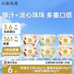 北海牧场 酸奶宝石碗140g*6杯草莓流心爆珠青提酸奶