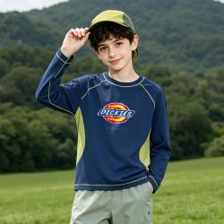 Dickies 儿童秋季长袖简约时尚洋气撞色T恤中大童休闲百搭上衣童装潮