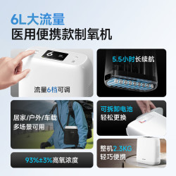 鱼跃 医用便携式制氧机老人家用户外随身呼吸吸氧气机旅游高原车载充电