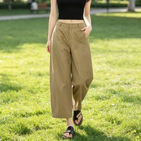 凌丹娜 卡其色裤子亚麻裤女夏季薄款棉麻女裤2026新款休闲九分弯刀阔腿裤